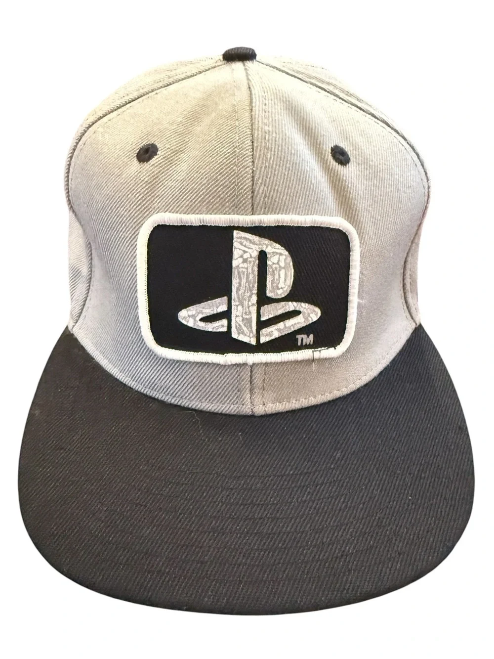 PlayStation PS Logo Snapback Hat Gray Black Sony Gaming Gamer Cap Y2K Style